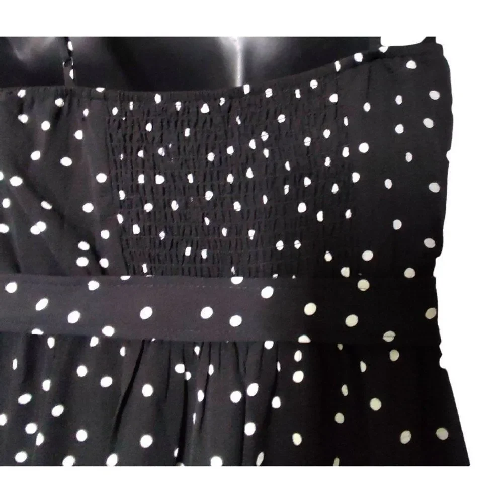 Trixxi Polka Dot Sleeveless Adjustable Straps Belted Jumpsuit Black White XL - Picture 5 of 10